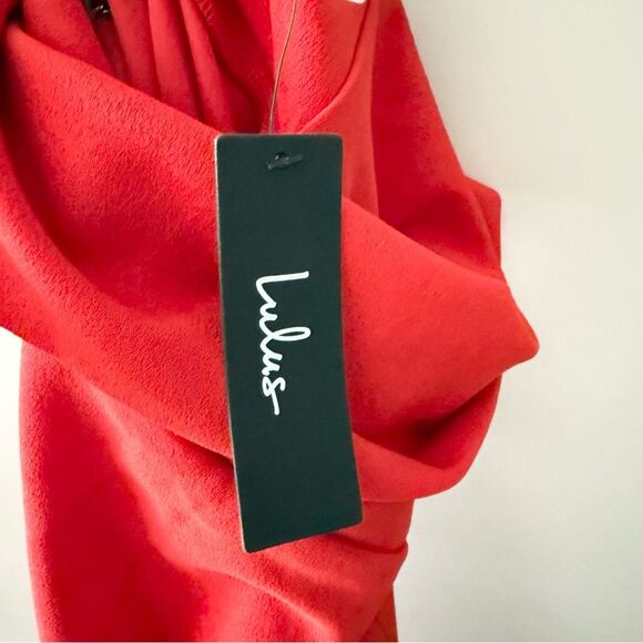 NWT Lulus Romantic Thoughts Red Cowl Neck Lace-Up Maxi Dress L - Picture 6 of 9